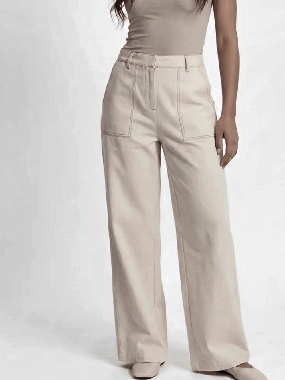 NWT High-Rise Patch-Pocket Wide-Leg Pant Pants in OATMEAL